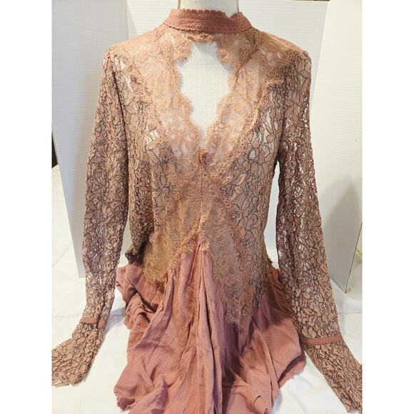 Free People Lace Secret Origins Tunic Dusty Mauve Babydoll Sz S Holiday Boho - Picture 11 of 15